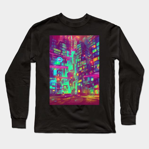 Japan Neon City Lights Long Sleeve T-Shirt by star trek fanart and more